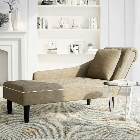 Chaise longue met kussen&rechterarmleuning kunstleer lichtgrijs 3