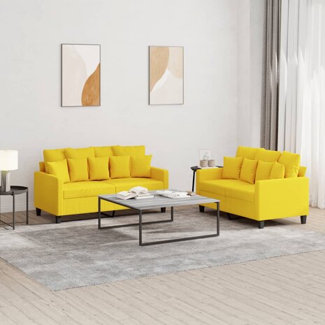 2-delige Loungeset met kussens stof lichtgeel 1
