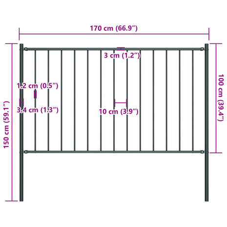 Schuttingpaneel met palen gepoedercoat staal 1,81x1 m antraciet 4