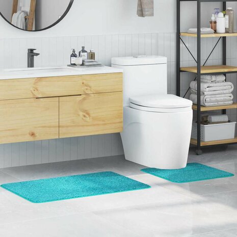 2-delige Badmattenset anti-slip polypropeen turquoise 1