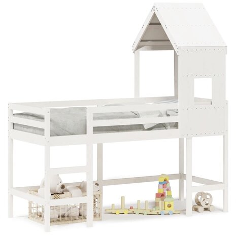 Halfhoogslaper met ladder en bedhuis grenenhout wit 90x200 cm 2