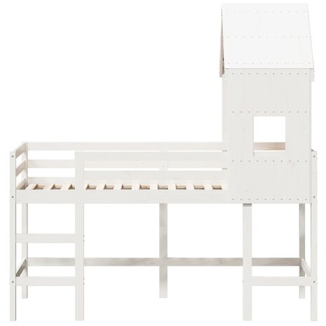 Halfhoogslaper met ladder en bedhuis grenenhout wit 90x200 cm 4