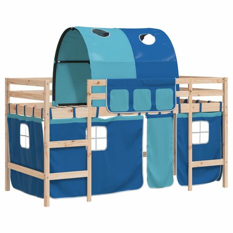 Kinderhoogslaper met tunnel 90x200 cm massief grenenhout blauw 2