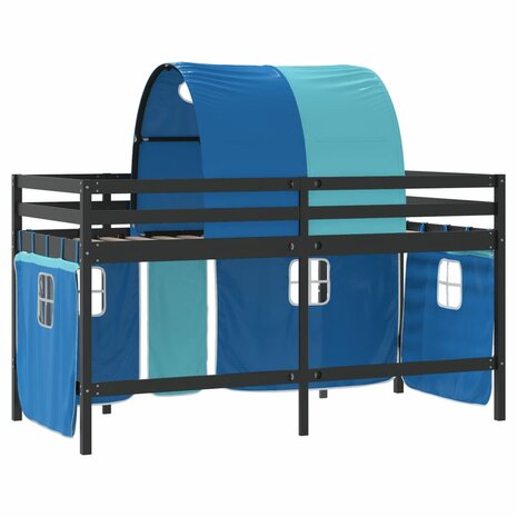 Kinderhoogslaper met tunnel 90x200 cm massief grenenhout blauw 9