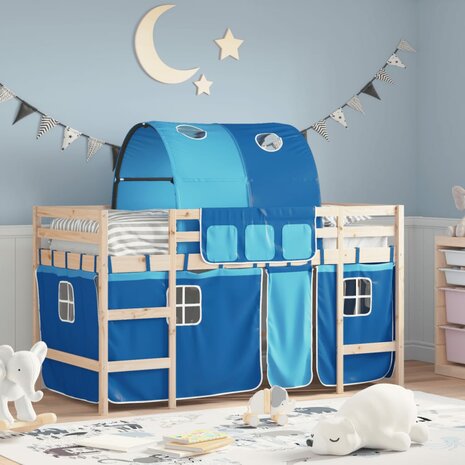 Kinderhoogslaper met tunnel 90x190 cm massief grenenhout blauw 1