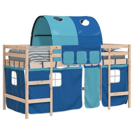 Kinderhoogslaper met tunnel 90x190 cm massief grenenhout blauw 4