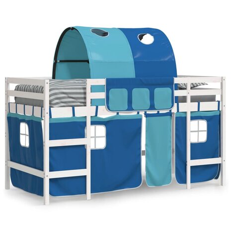 Kinderhoogslaper met tunnel 90x190 cm massief grenenhout blauw 3