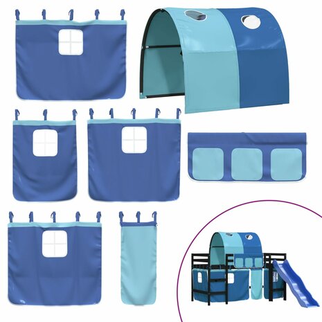 Kinderhoogslaper met tunnel 80x200 cm massief grenenhout blauw 8
