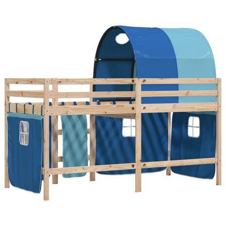 Kinderhoogslaper met tunnel 80x200 cm massief grenenhout blauw 6