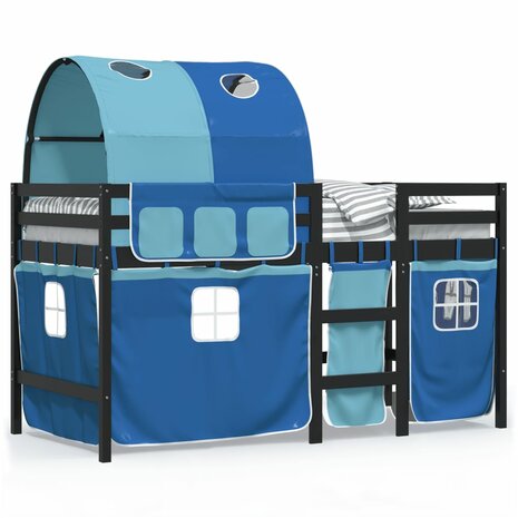 Kinderhoogslaper met tunnel 80x200 cm massief grenenhout blauw 2