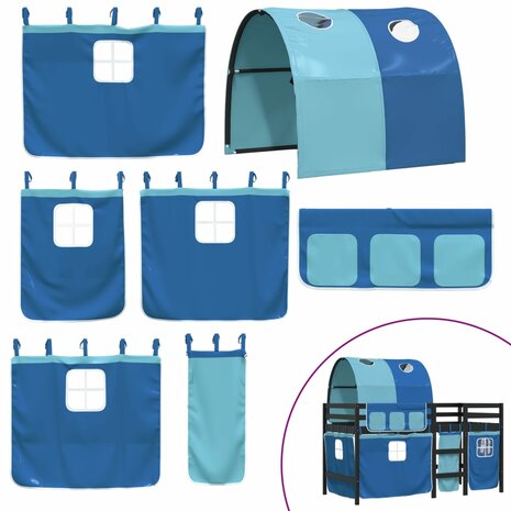 Kinderhoogslaper met tunnel 80x200 cm massief grenenhout blauw 7