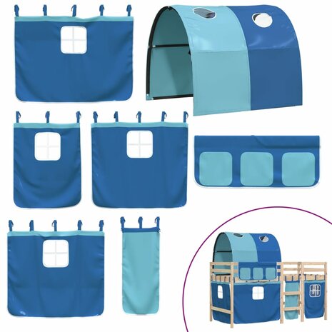 Kinderhoogslaper met tunnel 90x200 cm massief grenenhout blauw 7
