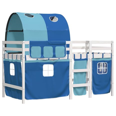 Kinderhoogslaper met tunnel 90x200 cm massief grenenhout blauw 3