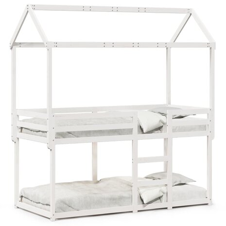 Stapelbed met bedhuis massief grenenhout wit 80x200 cm 2