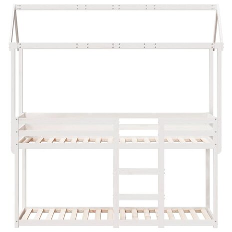 Stapelbed met bedhuis massief grenenhout wit 80x200 cm 4