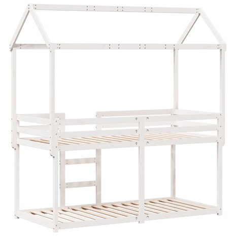 Stapelbed met bedhuis massief grenenhout wit 80x200 cm 8