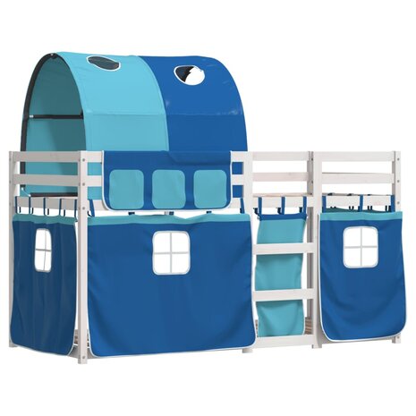 Stapelbed met gordijnen 80x200 cm massief grenenhout blauw 3