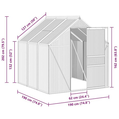 Tuinkas met basisframe 3,61 m³ aluminium antracietkleurig 8