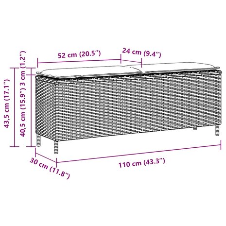 Tuinbank met kussen 110x30x40,5 cm poly rattan bruin 8