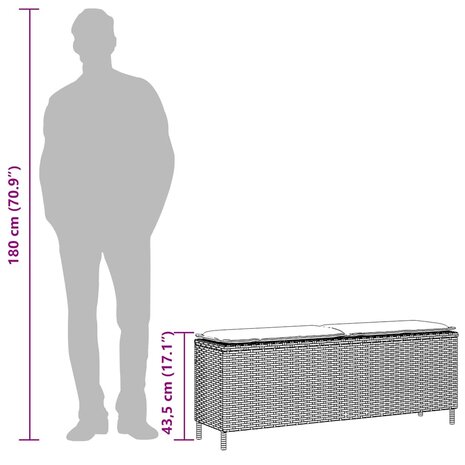 Tuinbank met kussen 110x30x40,5 cm poly rattan bruin 9