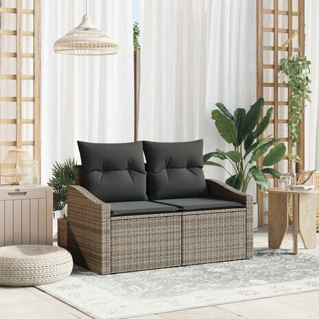 2-Persoons Loungebank met Kussens - Grijs - Poly Rattan 1