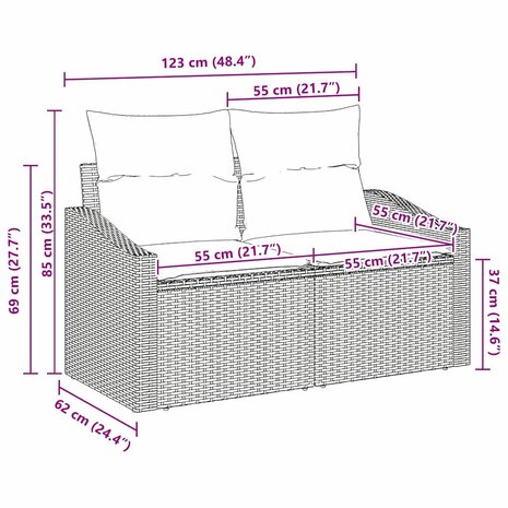 2-Persoons Loungebank met Kussens - Grijs - Poly Rattan 6