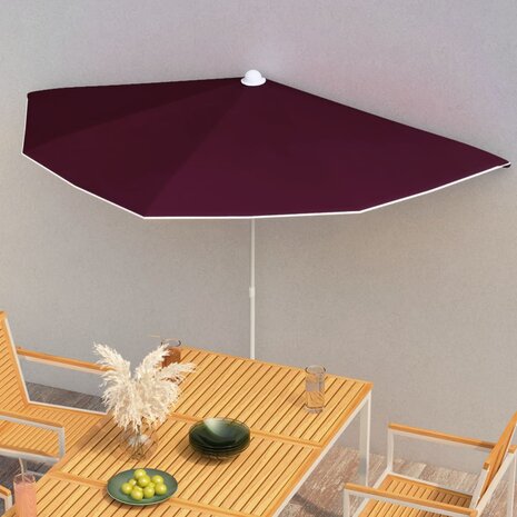 Parasol half met paal 180x90 cm bordeauxrood 1