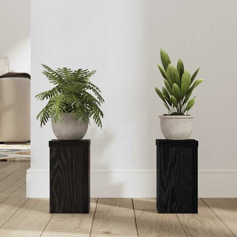 Plantenstandaarden 2 stuks Zwart Eiken 10x10x18 cm Geengineerd Hout 3