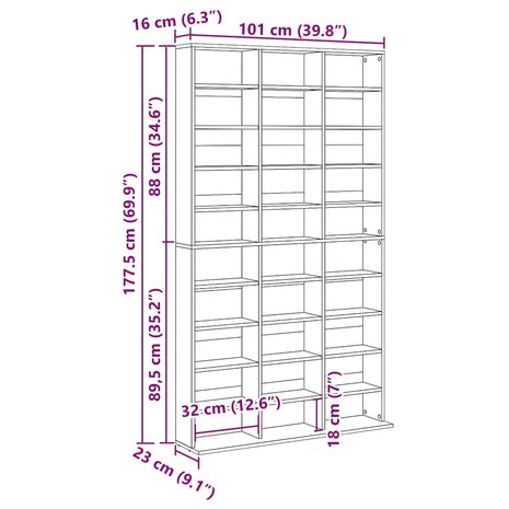 Cd-kast met plank artisanaal eikenkleurig 101 x 23 x 177.5 cm 9
