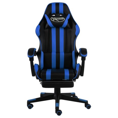 Racestoel met voetensteun kunstleer zwart en blauw 2