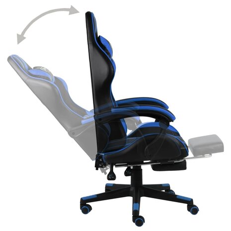 Racestoel met voetensteun kunstleer zwart en blauw 4