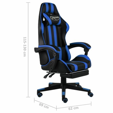 Racestoel met voetensteun kunstleer zwart en blauw 6
