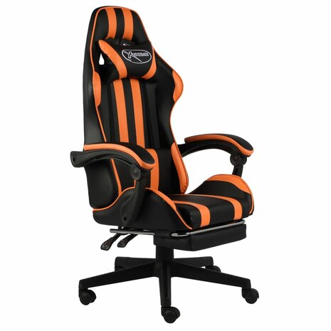 Racestoel met voetensteun kunstleer zwart en oranje 1