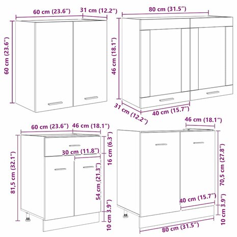 Keukenkastenset met lade 4 pcs Grijs sonoma 140 x 46 x 81.5 cm 8