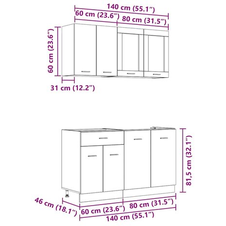 Keukenkastenset met lade 4 pcs Grijs sonoma 140 x 46 x 81.5 cm 9