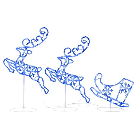Kerstdecoratie rendieren en slee 260x21x87cm acryl blauw 2