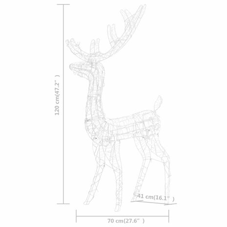 Kerstversiering rendier 140 LED&apos;s koudwit 120 cm acryl 9