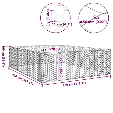 Hondenkennel voor buiten met deur 3x4x1 m gegalvaniseerd staal 8