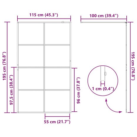 Inloopdouchewand 115x195 cm ESG-glas transparant en zwart 8