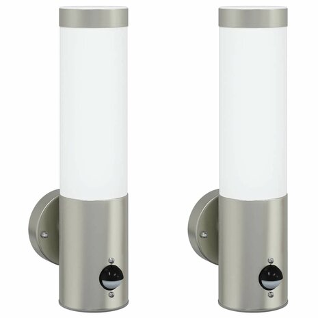 Buiten Wandlampen met Sensor - 2 Stuks - Zilver Roestvrij Staal IP44 2
