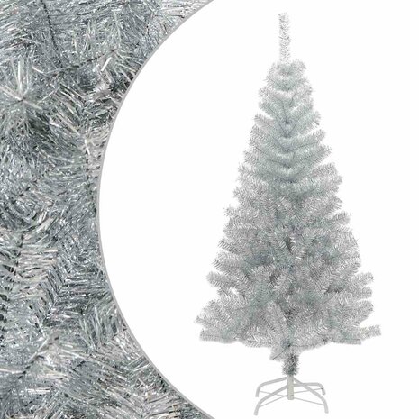 Kunstkerstboom met standaard 150 cm PET zilverkleurig 1