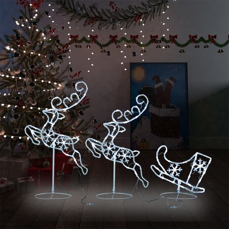 Kerstdecoratie rendieren en slee 260x21x87 cm acryl koudwit 1