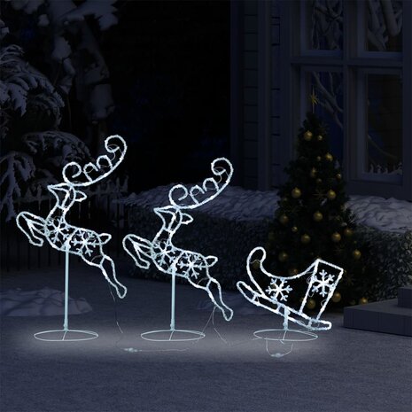 Kerstdecoratie rendieren en slee 260x21x87 cm acryl koudwit 3