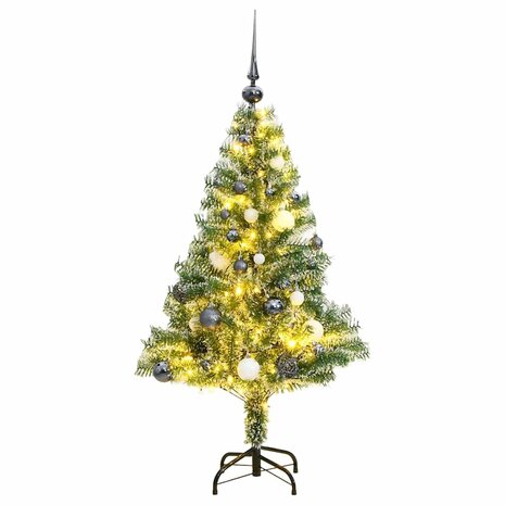 Kunstkerstboom met 150 LED&apos;s kerstballen en sneeuw 120 cm 1