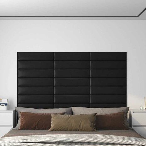 Wandpanelen 12 st 1,08 m² 60x15 cm kunstleer zwart 1
