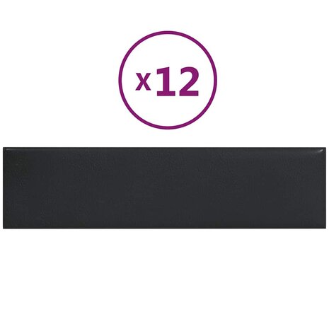 Wandpanelen 12 st 1,08 m² 60x15 cm kunstleer zwart 2