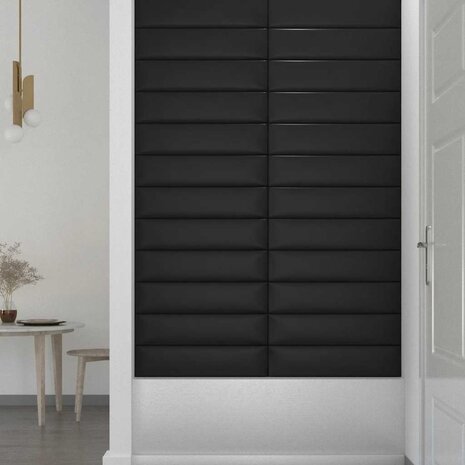 Wandpanelen 12 st 1,08 m² 60x15 cm kunstleer zwart 4