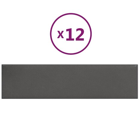 Wandpanelen 12 st 1,08 m² 60x15 cm kunstleer grijs 2
