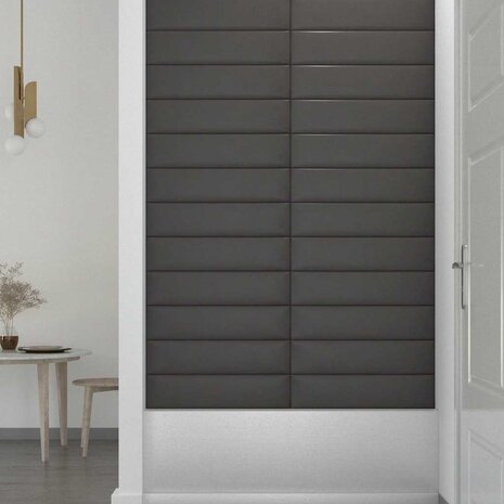 Wandpanelen 12 st 1,08 m² 60x15 cm kunstleer grijs 4