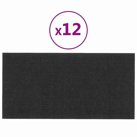 Wandpanelen 12 st 2,16 m² 60x30 cm stof zwart 2